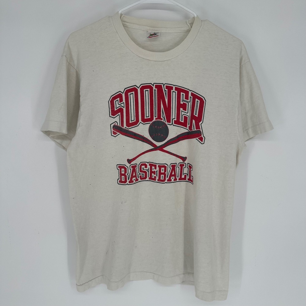 Vintage 90s Fruit of the Loom Oklahoma Sooners Baseball T-Shirt Single Stitch L